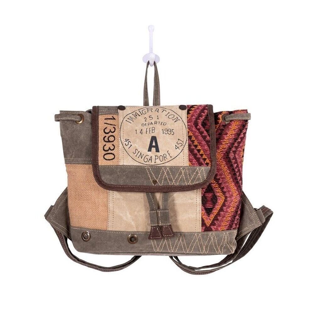 Myra Bag Handmade Singapore Backpack Upcycled Canvas & Cowhide Leather - Picture 6 of 10